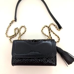NWOT! Tory Burch Small Fleming Black Patent Leather Convertible Shoulder Bag
